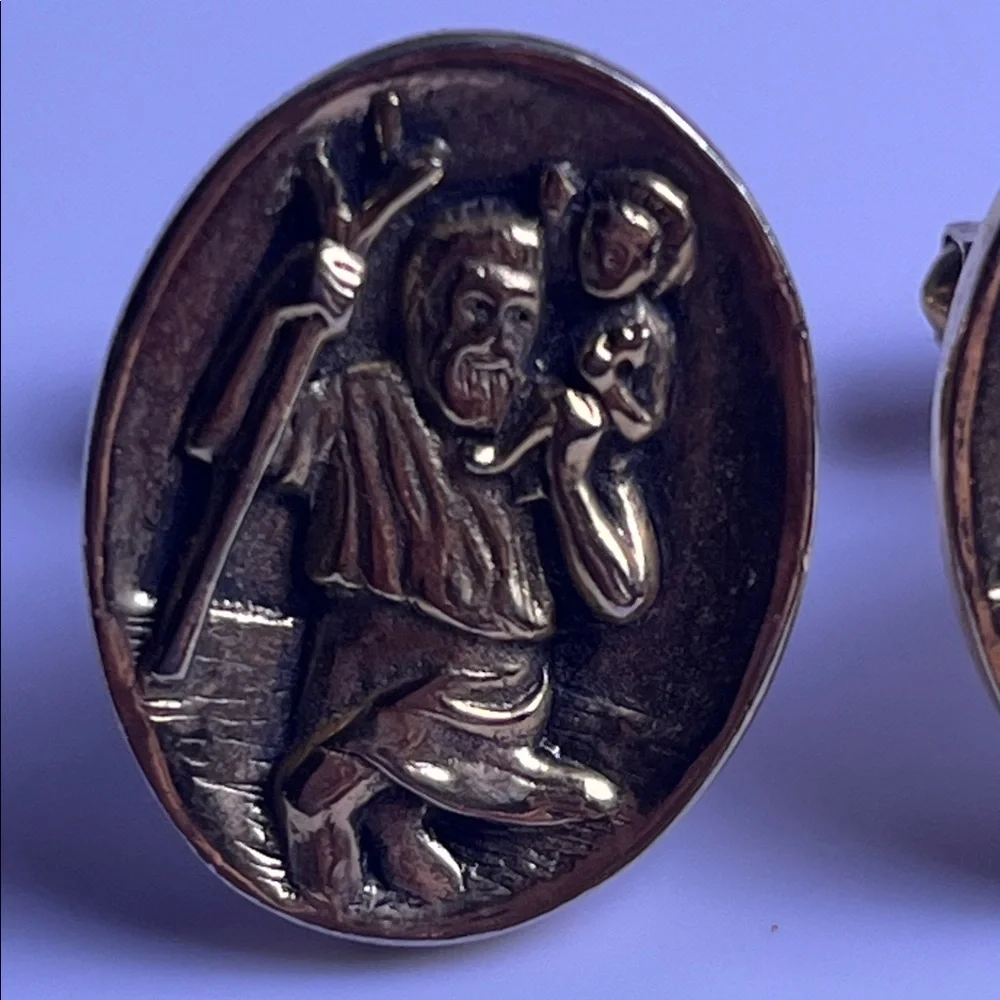 Swank Saint Christopher Cuff Links Gold Tone. Catholic